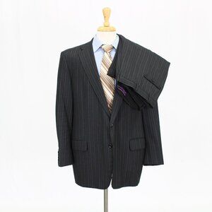 Tom James Ventura 46R 40x30 Gray Striped Wool Two Button Full Suit R426